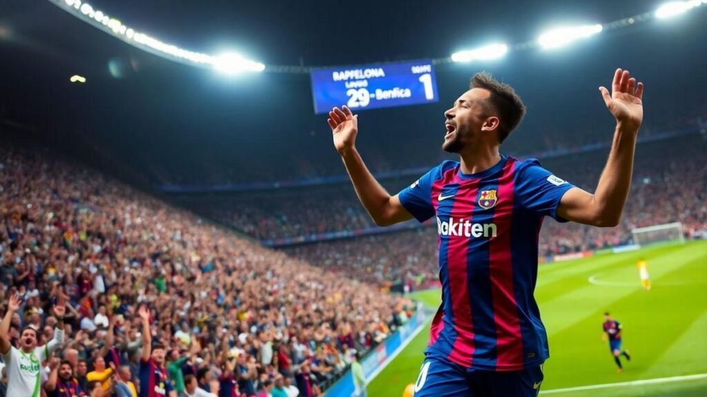 Raphinha brilha 1 e Barcelona vence Benfica com um jogador a menos na Champions League ?