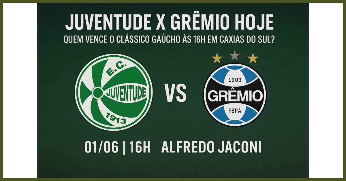 Juventude x Grêmio hoje (01/06): quem vence o clássico gaúcho às 16h em Caxias do Sul?