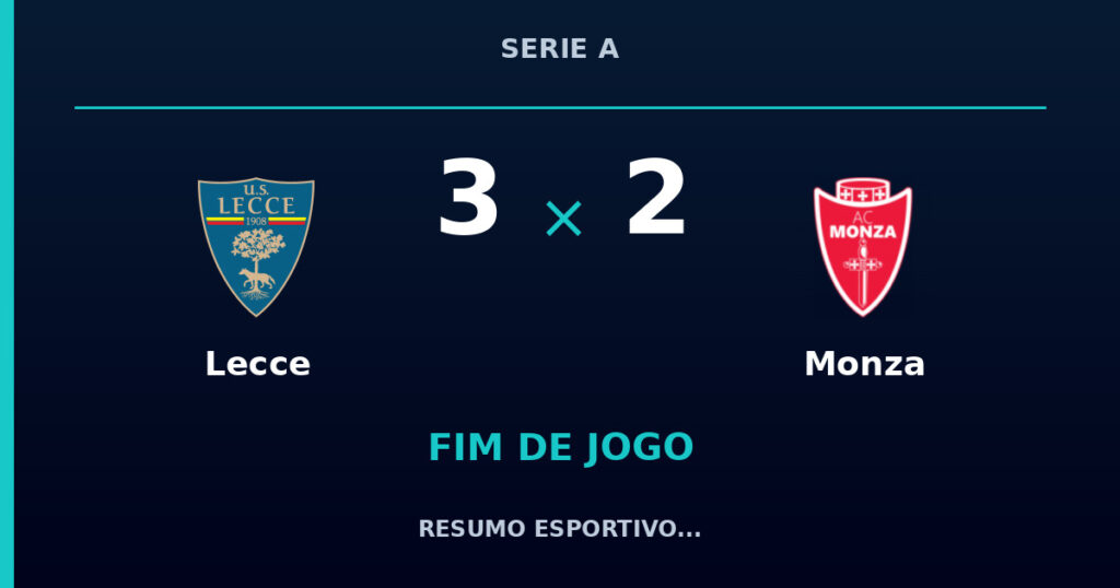 Lecce 3 x 2 Monza: resumo e números da partida