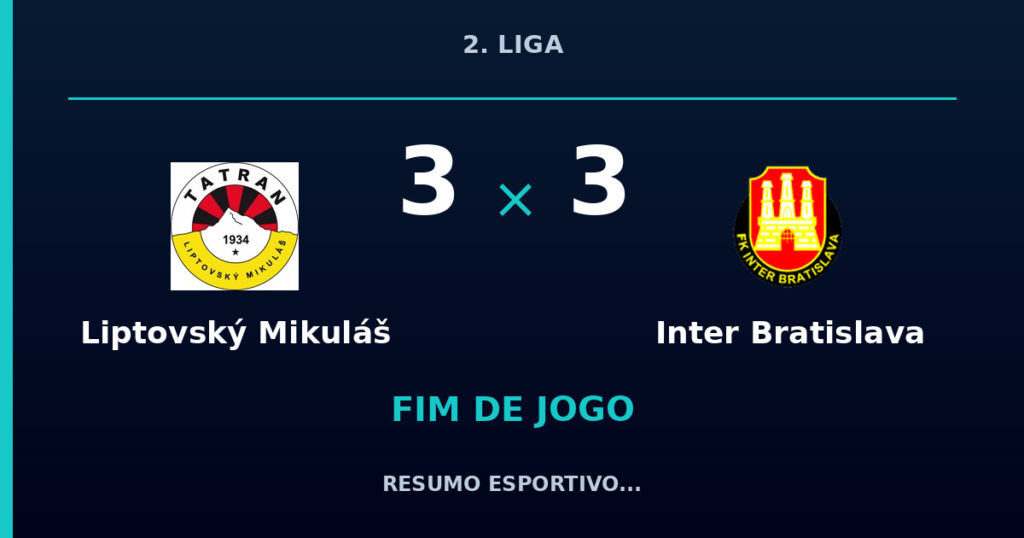 Liptovský Mikuláš 3 x 3 Inter Bratislava: resumo e números da partida