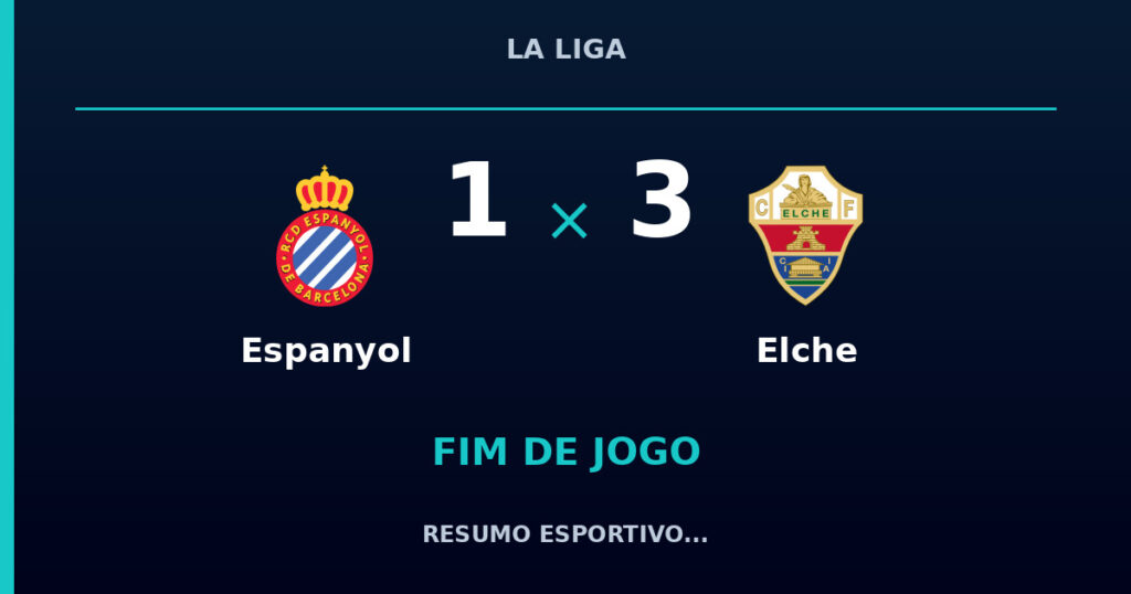 Espanyol 1 x 3 Elche: resumo e números da partida