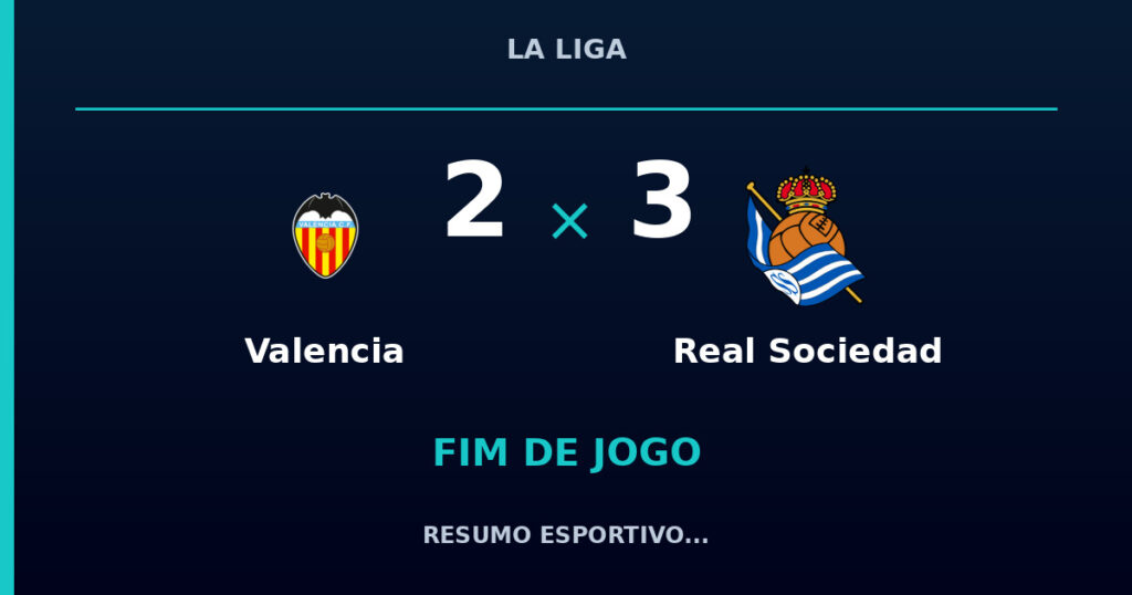 Valencia 2 x 3 Real Sociedad: resumo e números da partida