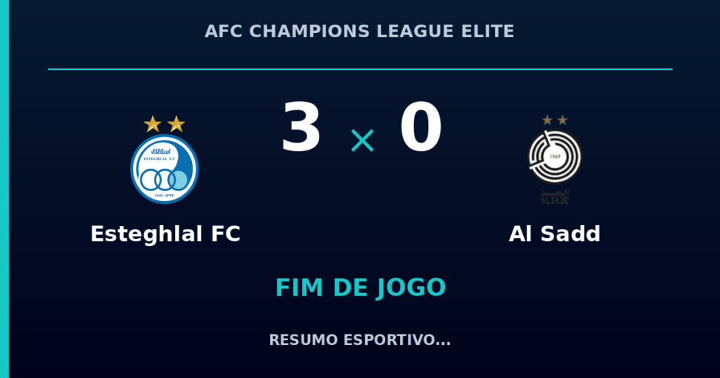 Esteghlal FC 3 x 0 Al Sadd: resumo e números da partida
