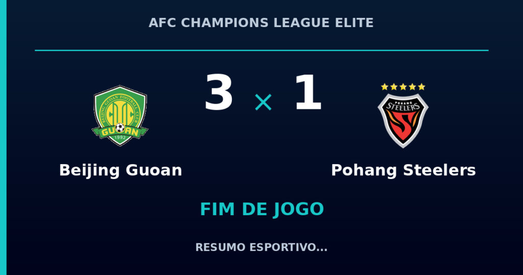 Beijing Guoan 3 x 1 Pohang Steelers: resumo e números da partida