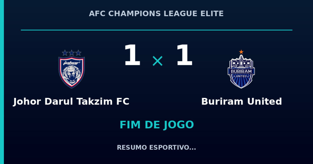 Johor Darul Takzim FC 1 x 1 Buriram United: resumo e números da partida