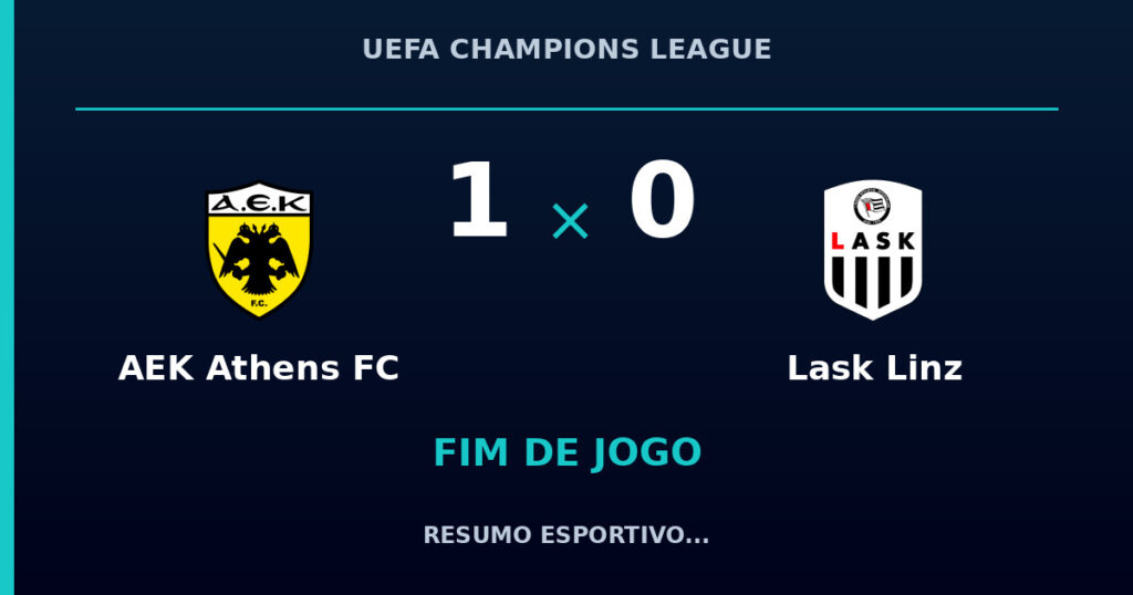 AEK Athens FC 1 x 0 Lask Linz: resumo e números da partida