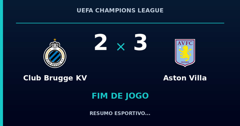 Club Brugge KV 2 x 3 Aston Villa: resumo e números da partida