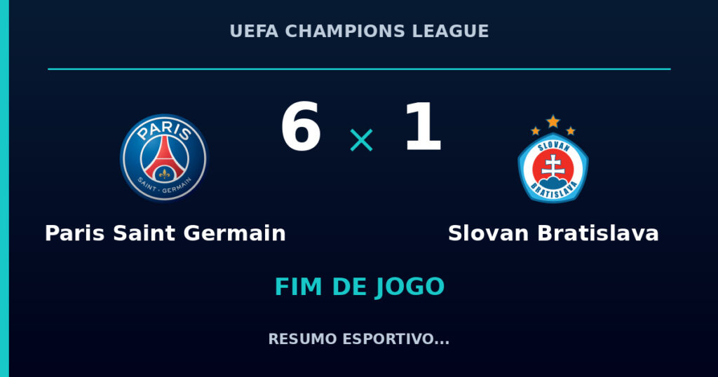 Paris Saint Germain 6 x 1 Slovan Bratislava: resumo e números da partida
