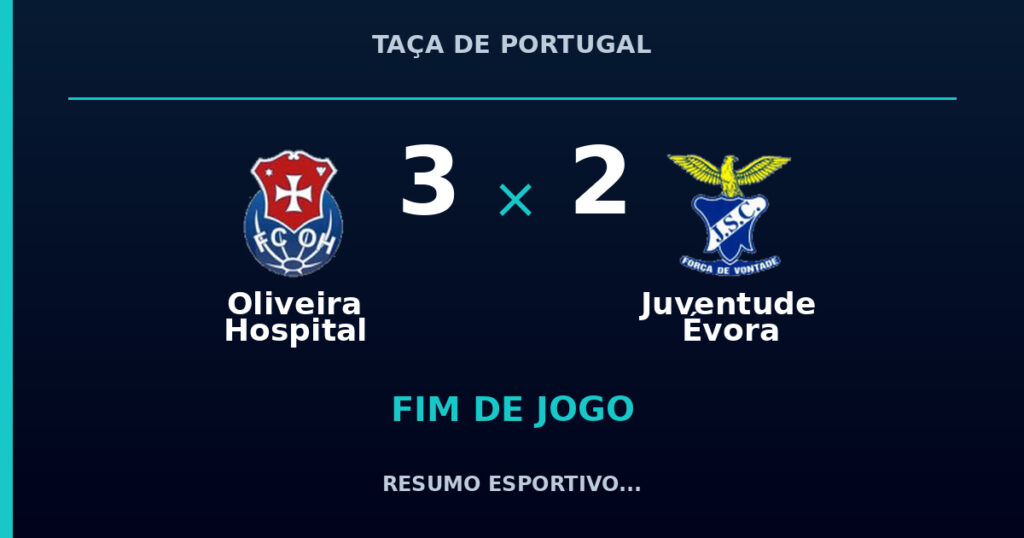 Oliveira Hospital 3 x 2 Juventude Évora: resultado após a prorrogação