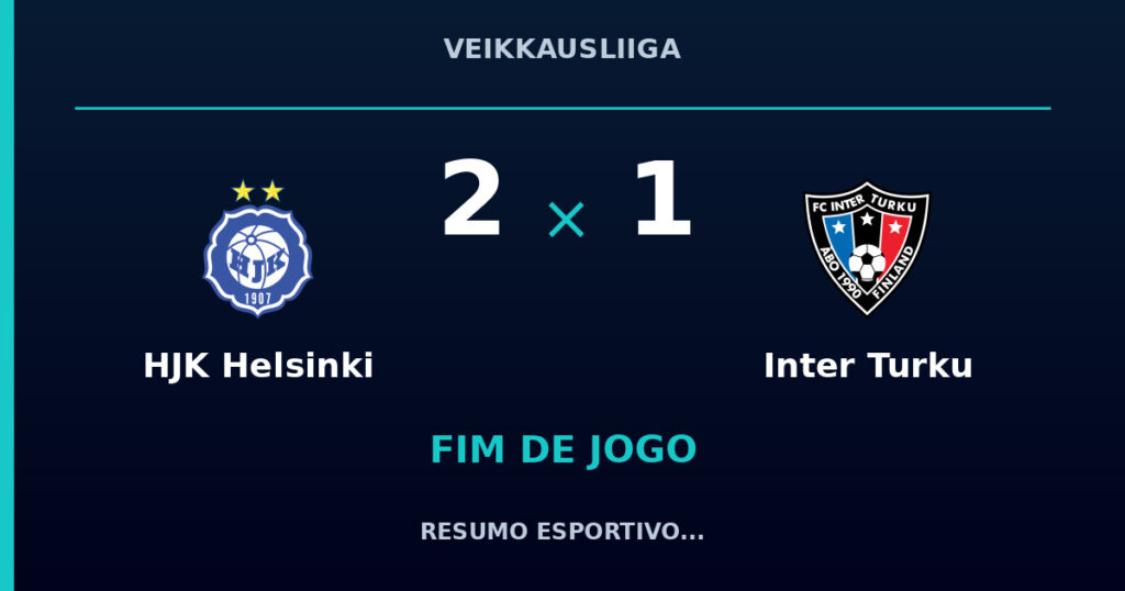 HJK Helsinki 2 x 1 Inter Turku: resumo e números da partida