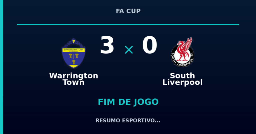 Warrington Town 3 x 0 South Liverpool: resumo e números da partida
