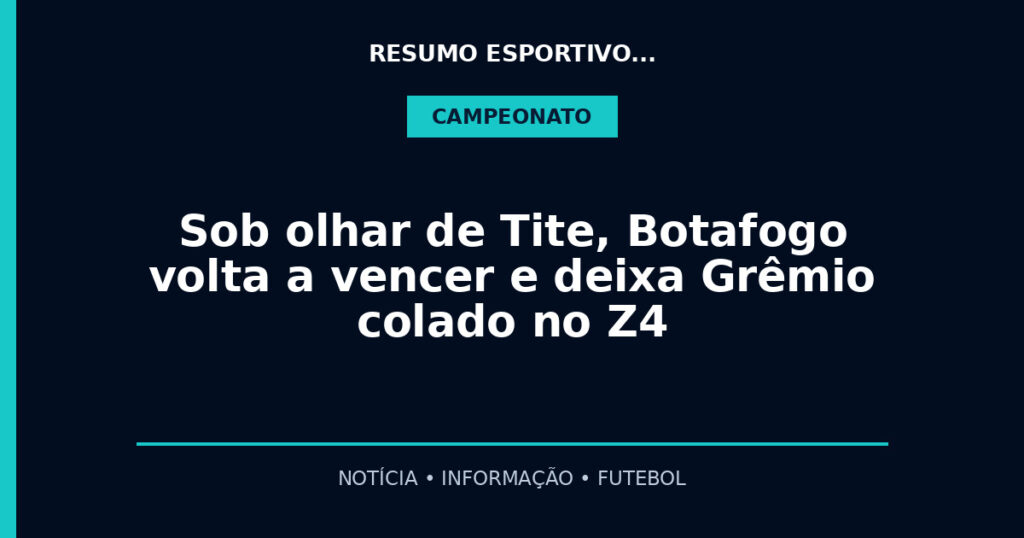 Sob olhar de Tite, Botafogo volta a vencer e deixa Grêmio colado no Z4
