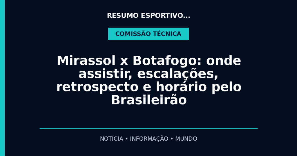 Mirassol x Botafogo: onde assistir, escalações, retrospecto e horário pelo Brasileirão