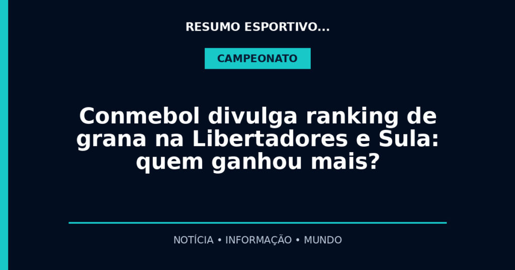Conmebol divulga ranking de grana na Libertadores e Sula: quem ganhou mais?