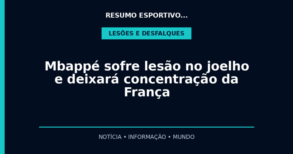 Mbappé sofre lesão no joelho e deixará concentração da França