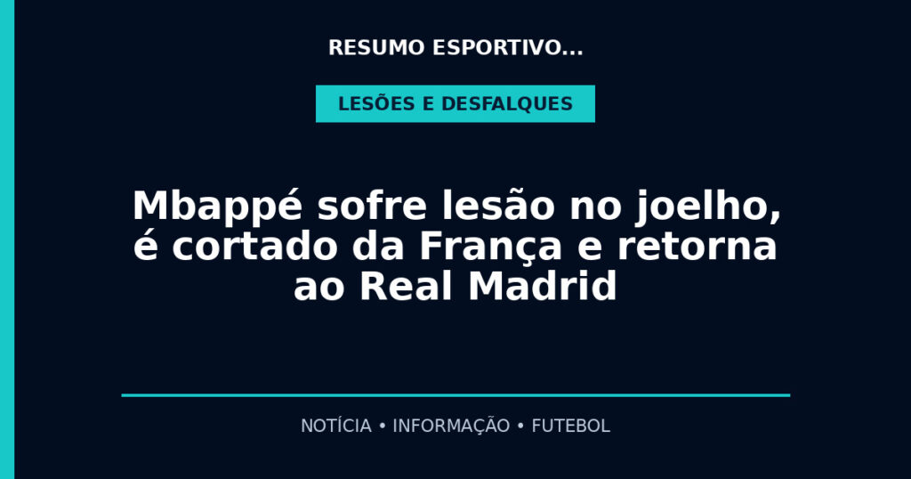 Mbappé sofre lesão no joelho, é cortado da França e retorna ao Real Madrid