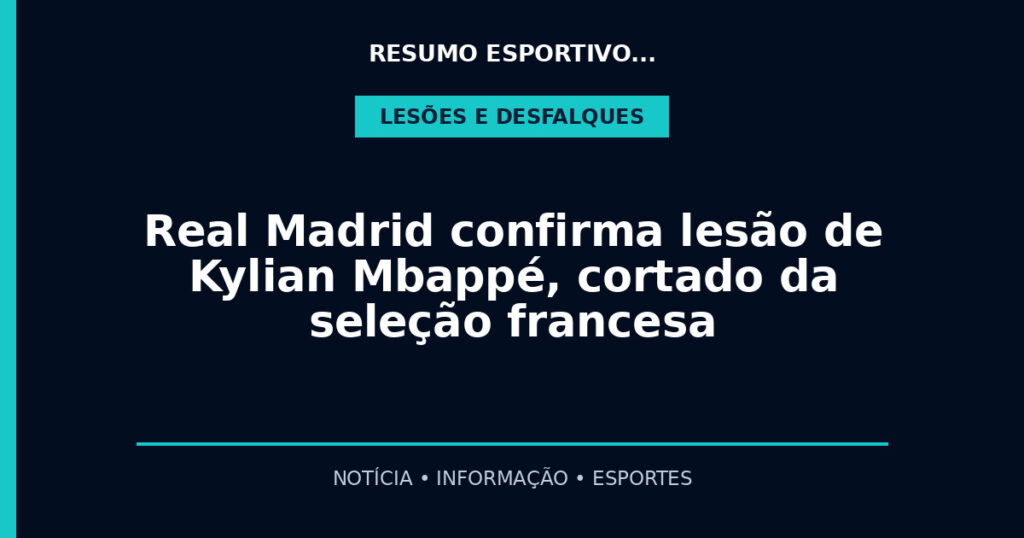 Real Madrid confirma lesão de Kylian Mbappé, cortado da seleção francesa