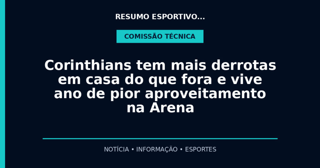 Corinthians tem mais derrotas em casa do que fora e vive ano de pior aproveitamento na Arena