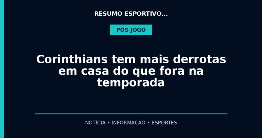 Corinthians tem mais derrotas em casa do que fora na temporada