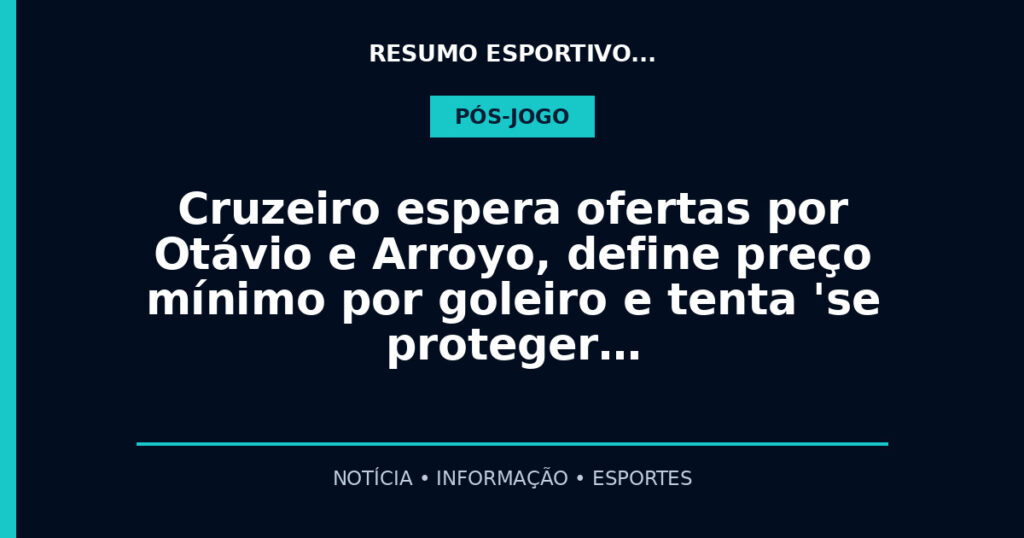 Cruzeiro espera ofertas por Otávio e Arroyo, define preço mínimo por goleiro e tenta 'se proteger…