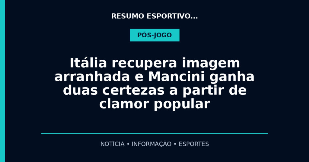 Itália recupera imagem arranhada e Mancini ganha duas certezas a partir de clamor popular