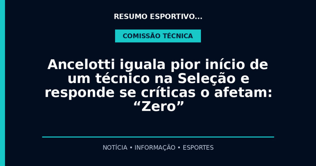 Ancelotti iguala pior início de um técnico na Seleção e responde se críticas o afetam: “Zero”