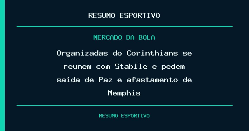 Organizadas do Corinthians se reúnem com Stabile e pedem saída de Paz e afastamento de Memphis
