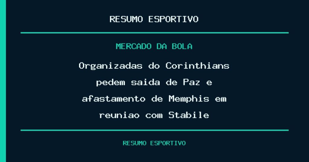 Organizadas do Corinthians pedem saída de Paz e afastamento de Memphis em reunião com Stabile