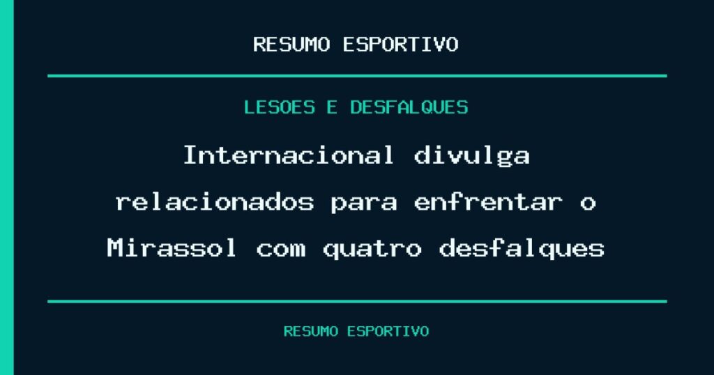 Internacional divulga relacionados para enfrentar o Mirassol com quatro desfalques