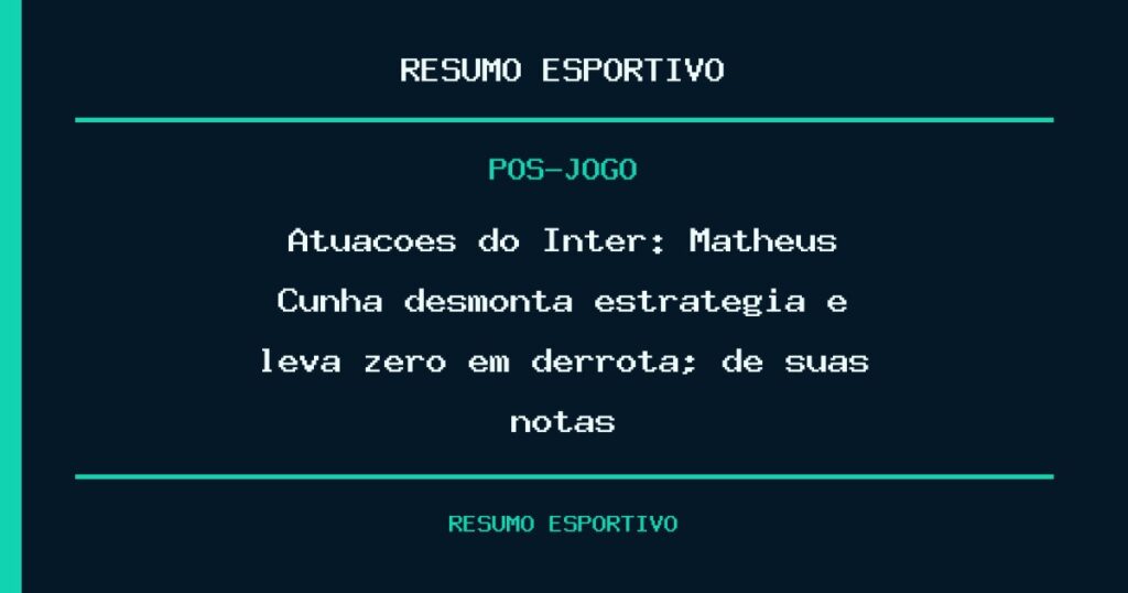 Atuações do Inter: Matheus Cunha desmonta estratégia e leva zero em derrota; dê suas notas