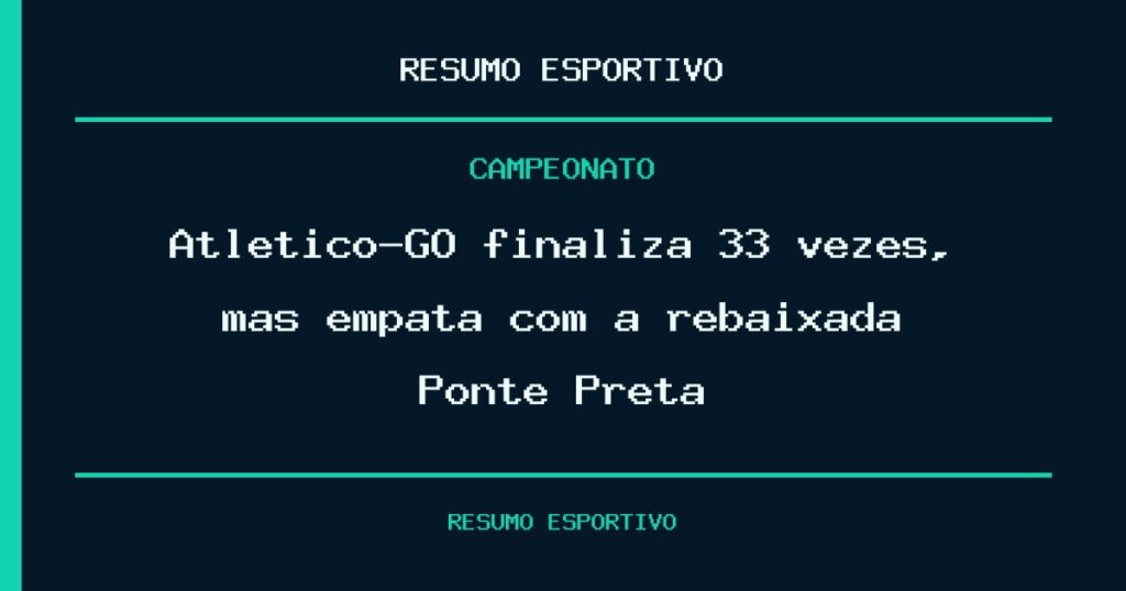 Atlético-GO finaliza 33 vezes, mas empata com a rebaixada Ponte Preta