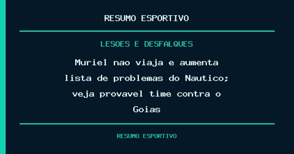Muriel não viaja e aumenta lista de problemas do Náutico; veja provável time contra o Goiás