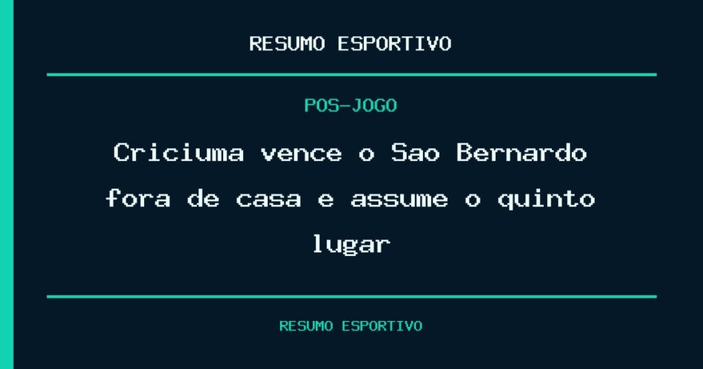 Criciúma vence o São Bernardo fora de casa e assume o quinto lugar