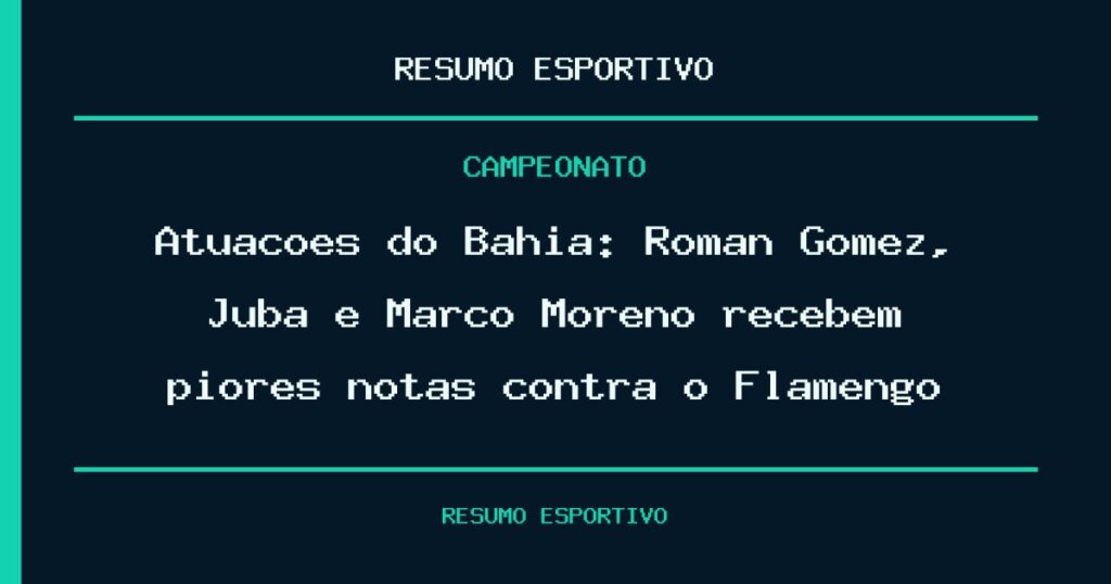 Atuações do Bahia: Roman Gomez, Juba e Marco Moreno recebem piores notas contra o Flamengo