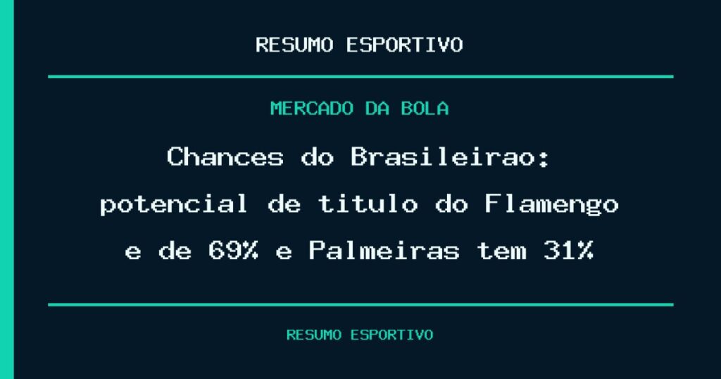 Chances do Brasileirão: potencial de título do Flamengo é de 69% e Palmeiras tem 31%
