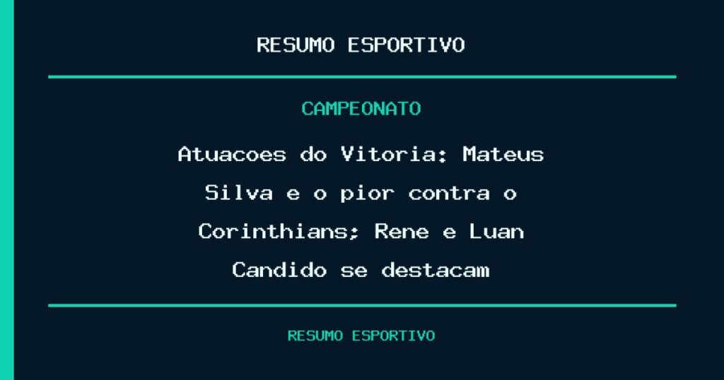 Atuações do Vitória: Mateus Silva é o pior contra o Corinthians; Renê e Luan Cândido se destacam