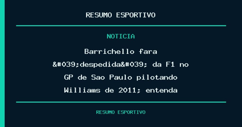 Barrichello fará 'despedida' da F1 no GP de São Paulo pilotando Williams de 2011; entenda