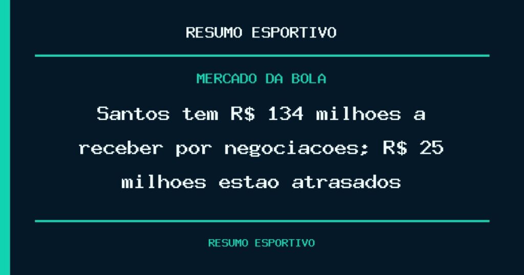Santos tem R$ 134 milhões a receber por negociações; R$ 25 milhões estão atrasados