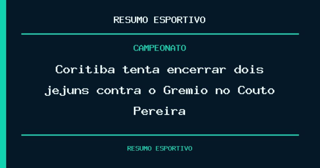 Coritiba tenta encerrar dois jejuns contra o Grêmio no Couto Pereira