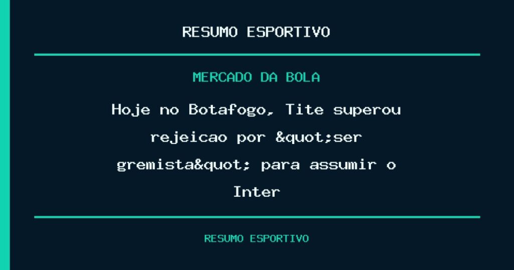 Hoje no Botafogo, Tite superou rejeição por "ser gremista" para assumir o Inter