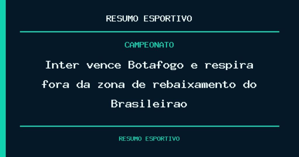 Inter vence Botafogo e respira fora da zona de rebaixamento do Brasileirão