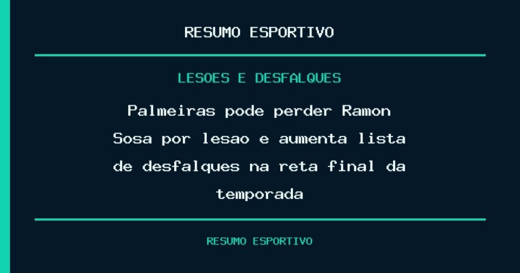 Palmeiras pode perder Ramón Sosa por lesão e aumenta lista de desfalques na reta final da temporada