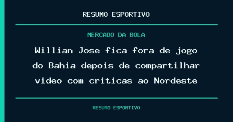 Willian José fica fora de jogo do Bahia depois de compartilhar vídeo com críticas ao Nordeste