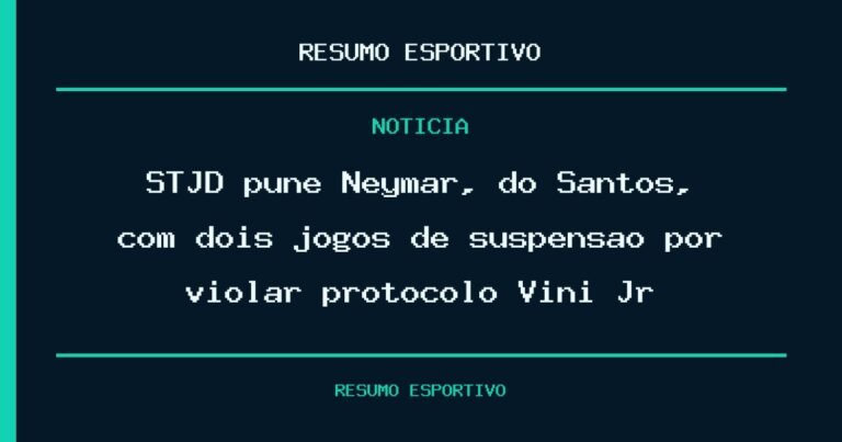 STJD pune Neymar, do Santos, com dois jogos de suspensão por violar protocolo Vini Jr
