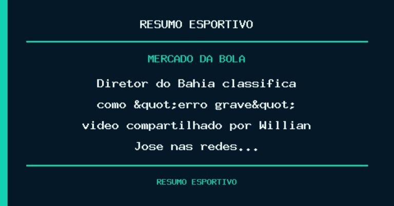 Diretor do Bahia classifica como "erro grave" vídeo compartilhado por Willian José nas redes…
