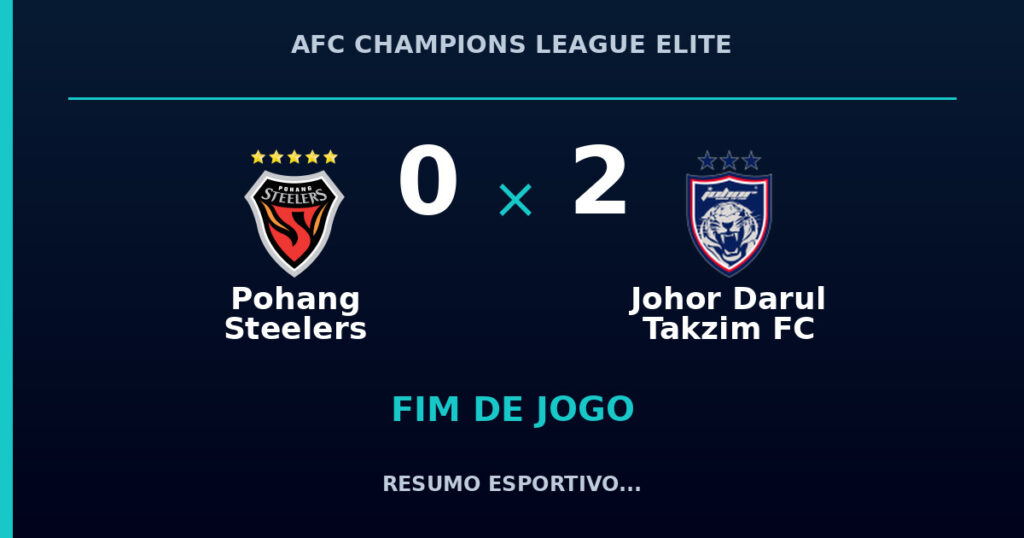Johor Darul Takzim FC vence Pohang Steelers por 2 a 0
