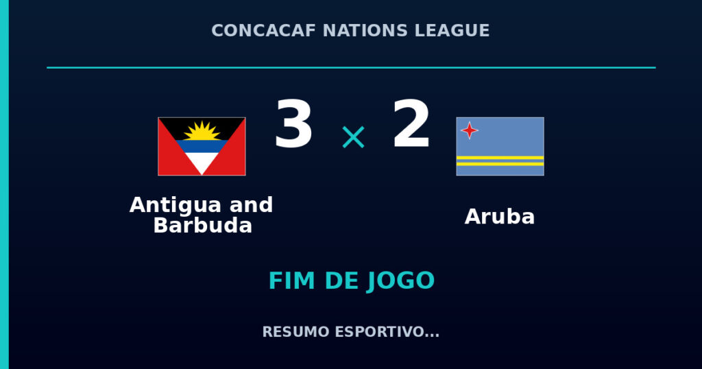 Antigua and Barbuda marca no fim e vence Aruba por 3 a 2