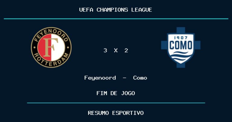 Feyenoord 3 x 2 Como: resultado da partida