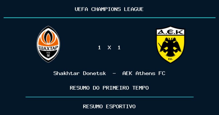 Shakhtar Donetsk 3 x 1 AEK Athens FC: como foi o primeiro tempo