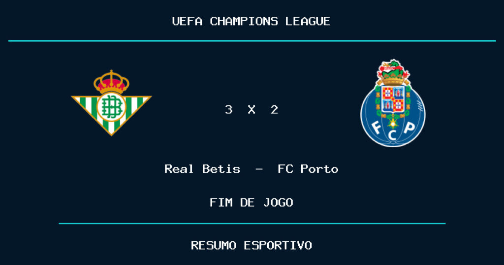 Real Betis 3 x 2 FC Porto: resultado da partida